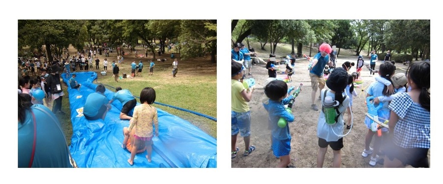 イベント当日の様子(ウォータースライダー、水鉄砲バトル)