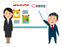 男性がプレゼンしているイラスト