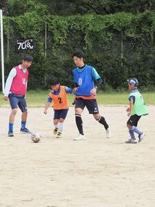 親子でサッカーを行っている