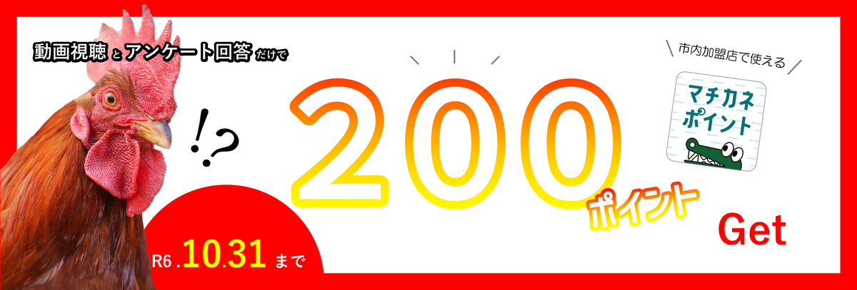 動画視聴とアンケート回答で200ポイントゲット。令和6年10月31日まで