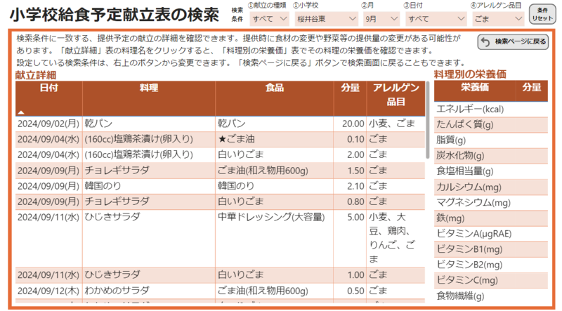 アレルゲン等情報検索ページ