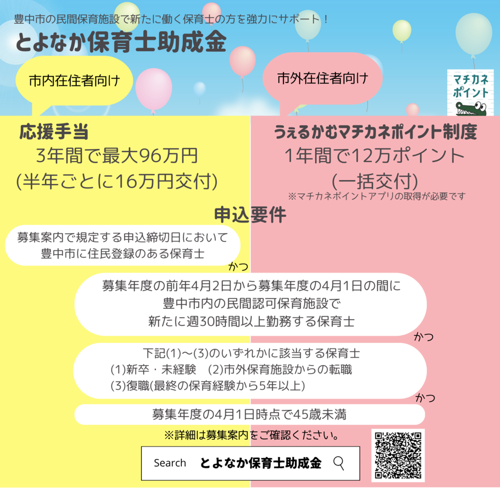 とよなか保育士助成金リニューアルチラシ