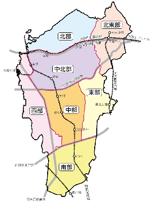 都市景観形成マスタープランで示す7つの地域の画像